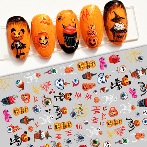 Halloween DIY 3D Pumpkin Nail Art Sticker Festival Horror Spider Bat Design Nail Sticker