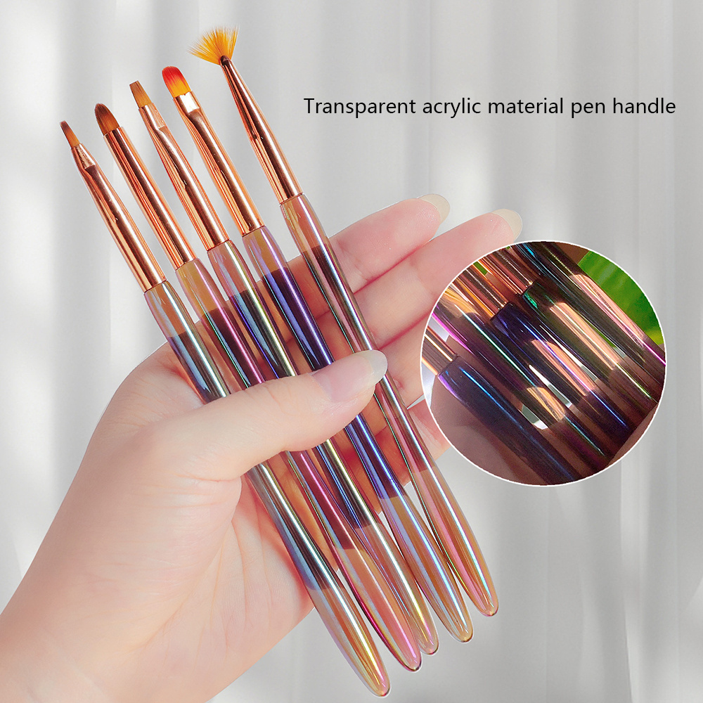 Colorful Gradient Clear Acrylic Handle UV Gel Pen 100% Kolinsky Nail Art Brush Set