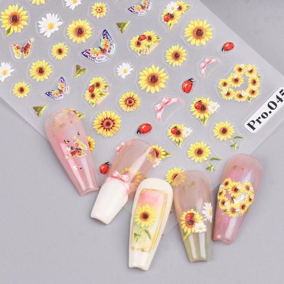 Nail Decoration Sunflower Design Nail Art Sticker Self-Adhesive 5D Sunflower Nail Sticker