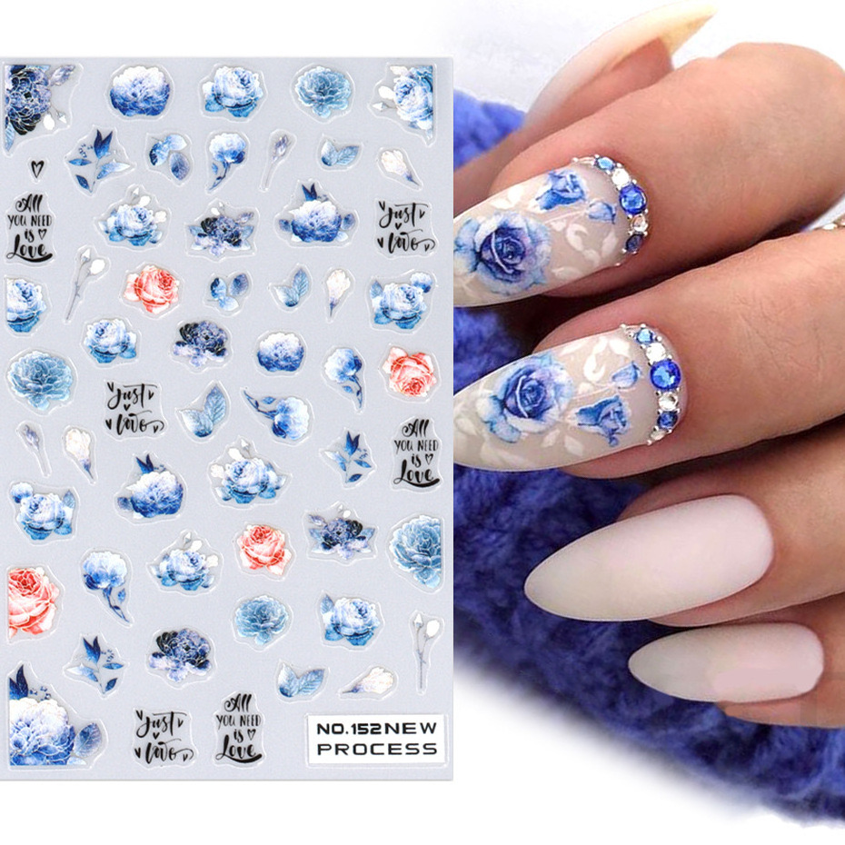 Nail Supplies 3D Blue Flower Nail Charms Stickers Self-Adhesive Maple Leaves Nail Art Sticker