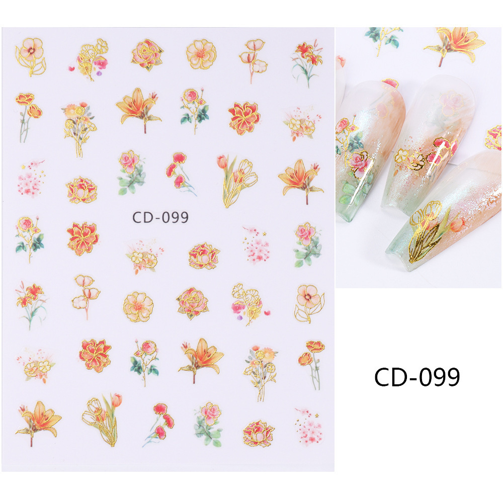 Spring Nail Decoration Gold Butterfly Nail Art Sticker Metal Effect 3D Flower Design Nail Sticker