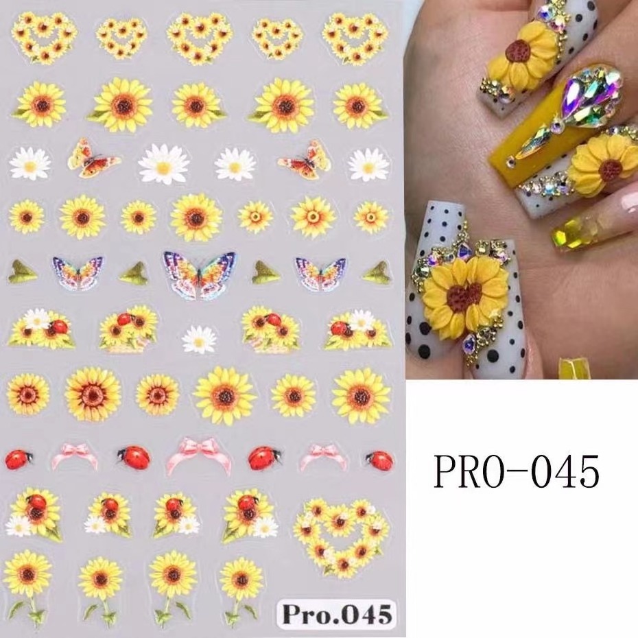 Nail Decoration Sunflower Design Nail Art Sticker Self-Adhesive 5D Sunflower Nail Sticker