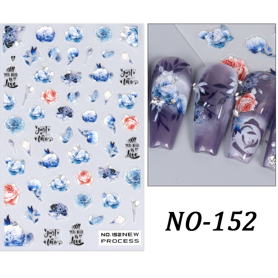 Nail Supplies 3D Blue Flower Nail Charms Stickers Self-Adhesive Maple Leaves Nail Art Sticker