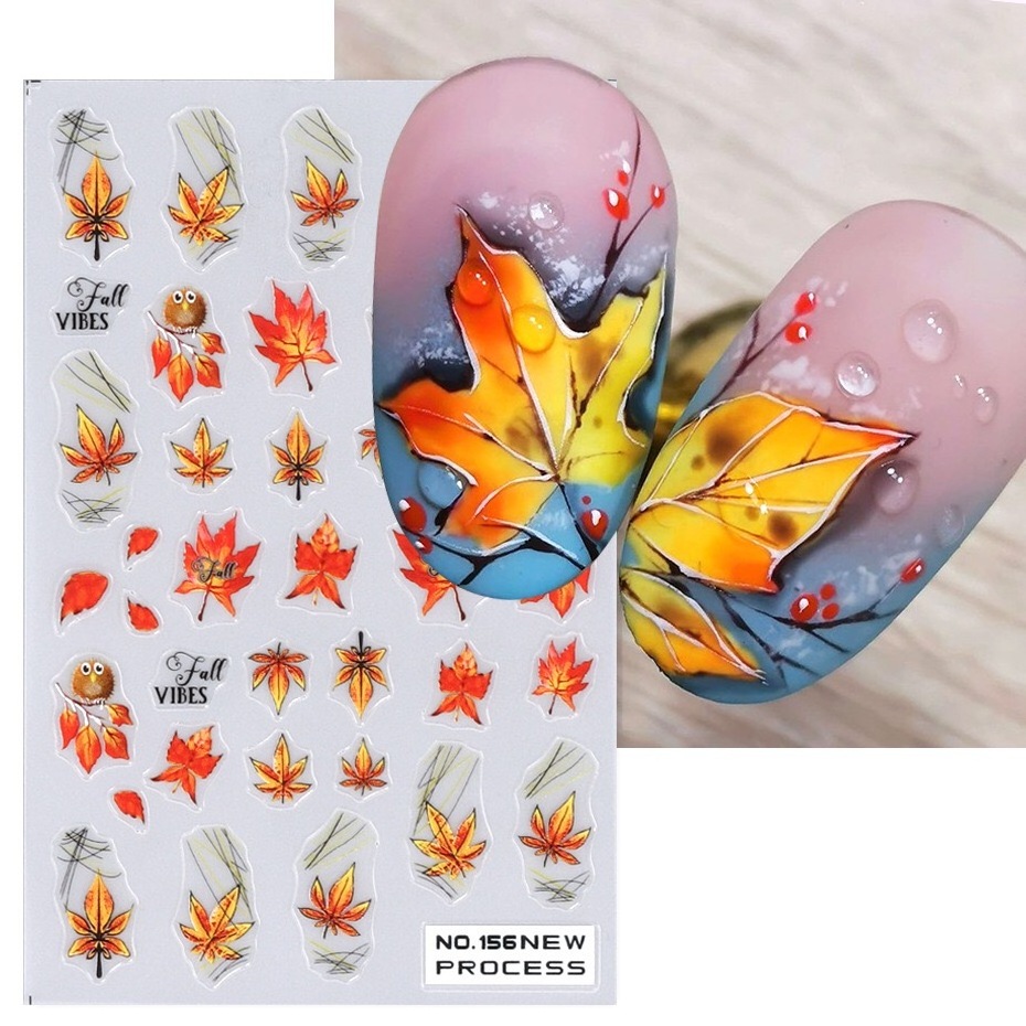 Nail Supplies 3D Blue Flower Nail Charms Stickers Self-Adhesive Maple Leaves Nail Art Sticker