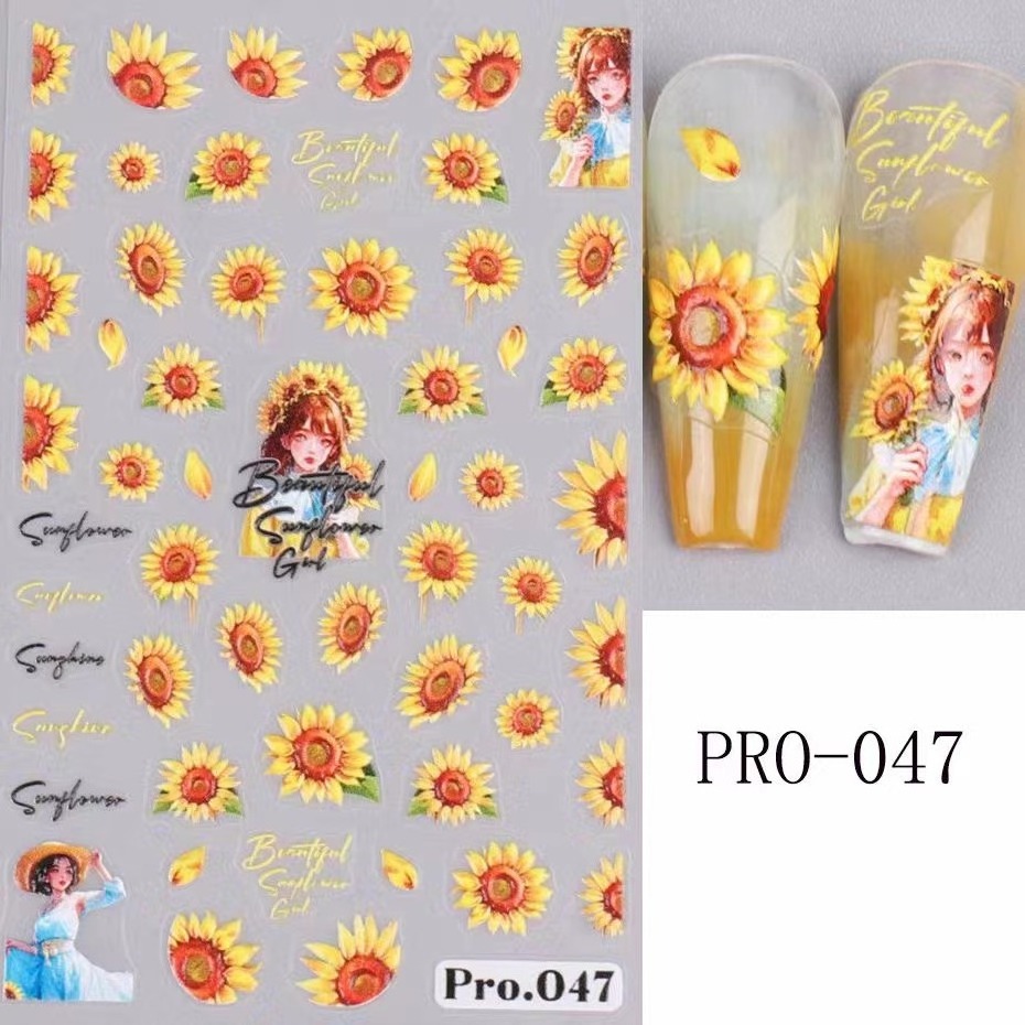 Nail Decoration Sunflower Design Nail Art Sticker Self-Adhesive 5D Sunflower Nail Sticker