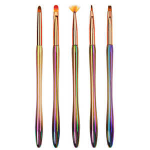 Colorful Gradient Clear Acrylic Handle UV Gel Pen 100% Kolinsky Nail Art Brush Set