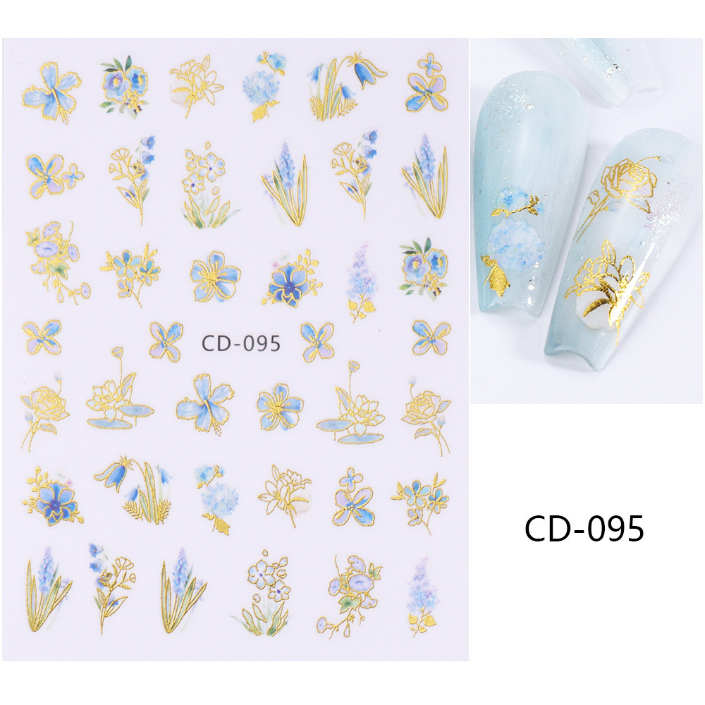 Spring Nail Decoration Gold Butterfly Nail Art Sticker Metal Effect 3D Flower Design Nail Sticker