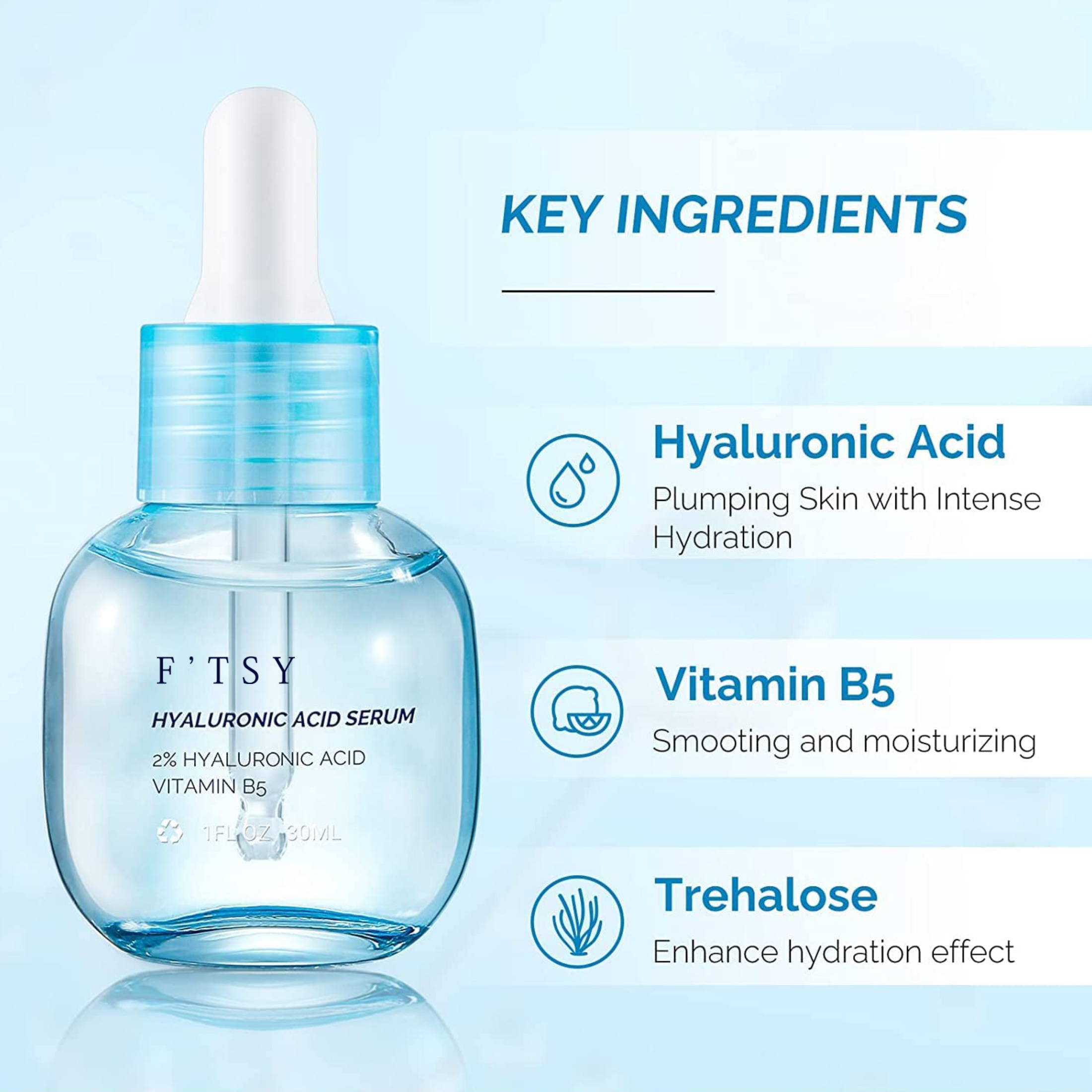 Custom Smooth Vitamin B5 Facial Serum Visage Ampoules Pure Hyaluronic Acid Serum For Face