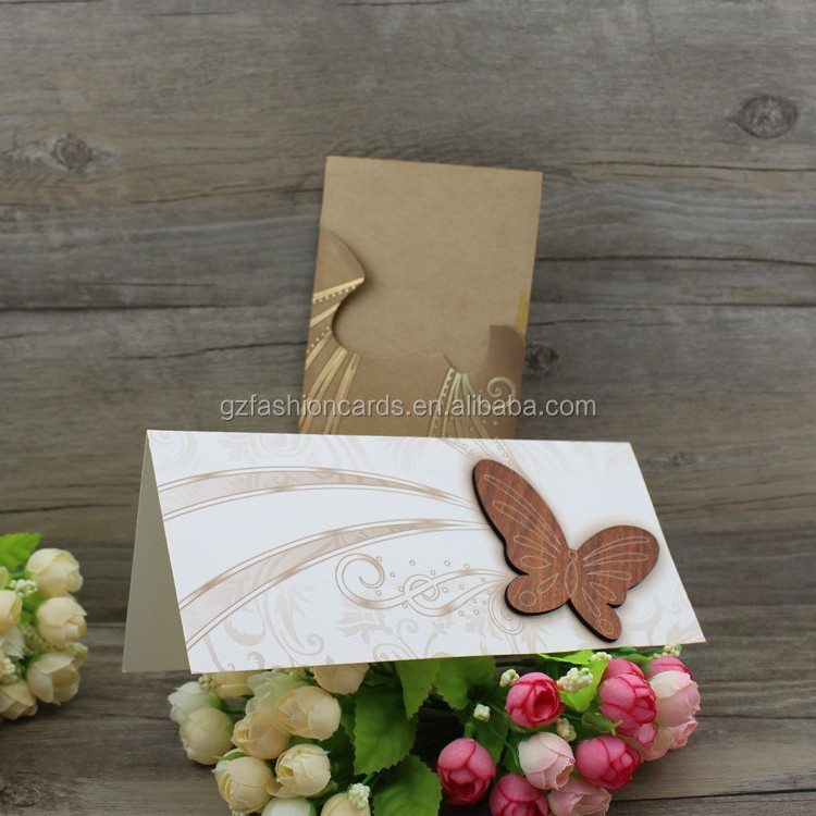 Newest designs Most Popular Designs Unique Heart Wooden Wedding Cards customized butterfly birthday invitation cards