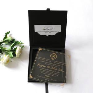 Suede Hardcover Invitation Boxes With Glass Wedding Invitation Card and velvet birthday invitation cars with RSVP cards