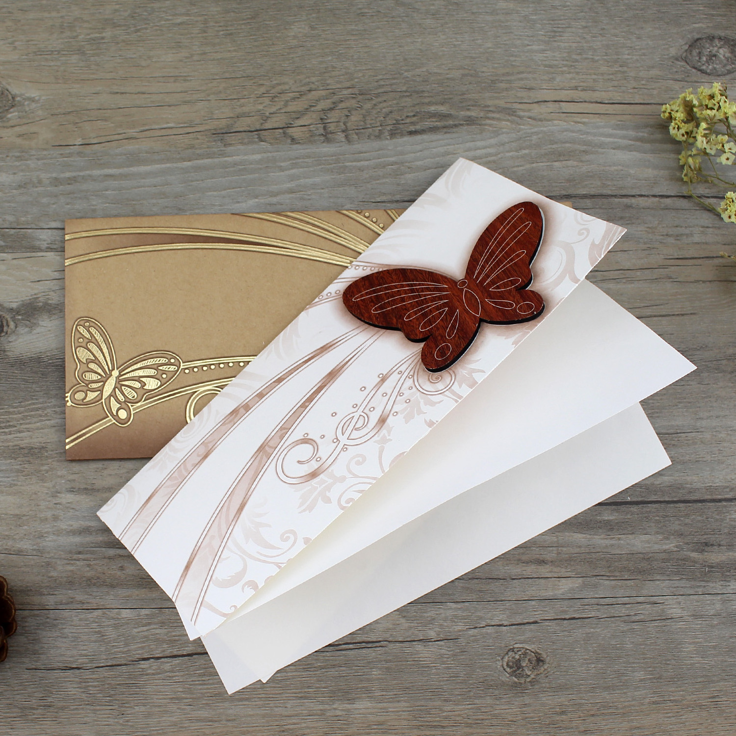 Newest designs Most Popular Designs Unique Heart Wooden Wedding Cards customized butterfly birthday invitation cards