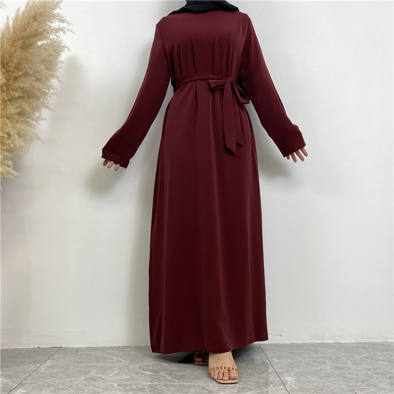 Online Wholesale Ladies Modest Nida Fabric Abaya Islamic Clothing Turkish Dubai Pure Color Muslim Dresses With Pocket