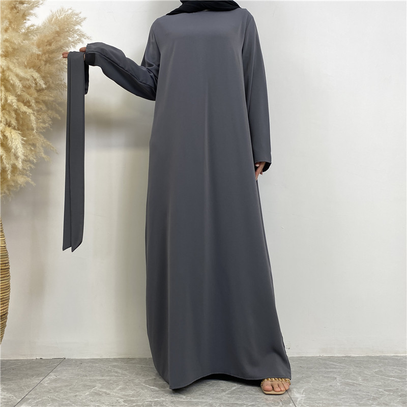 Online Wholesale Ladies Modest Nida Fabric Abaya Islamic Clothing Turkish Dubai Pure Color Muslim Dresses With Pocket