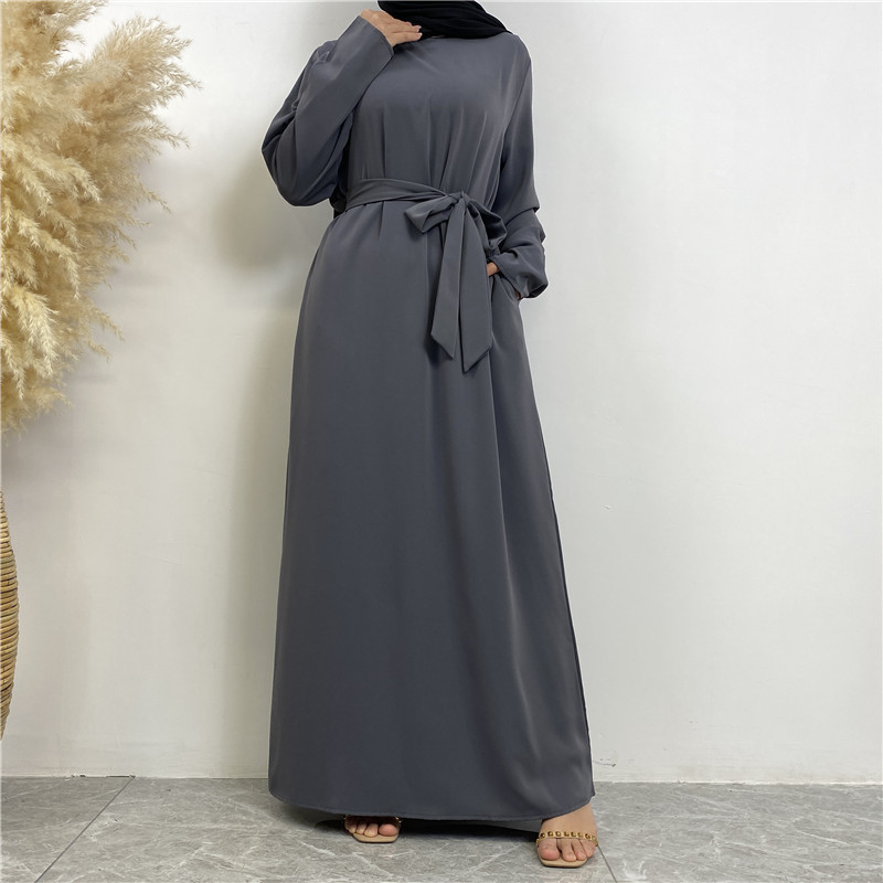 Online Wholesale Ladies Modest Nida Fabric Abaya Islamic Clothing Turkish Dubai Pure Color Muslim Dresses With Pocket