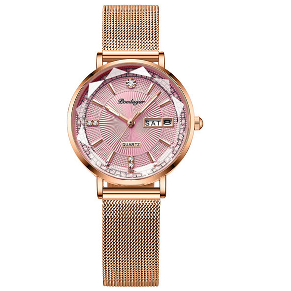 POEDAGAR Fashion Women Watch Luxury Creative Rose Diamond Dial Quartz Watches Stainless Steel Mesh Strap Waterproof Wrist 3013