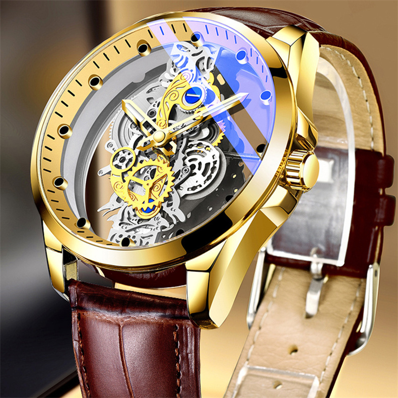 2023 New Stainless Steel Watch for Men Tigerao Skeleton Automatic Watches Gold Skeleton Luxury Quartz Wristwatch Relojes Hombre