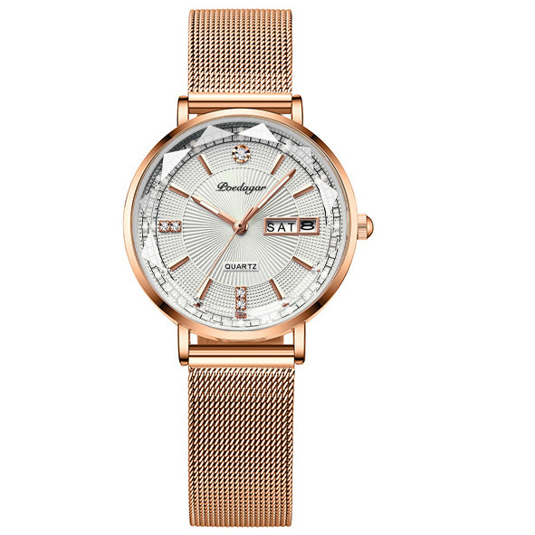 POEDAGAR Fashion Women Watch Luxury Creative Rose Diamond Dial Quartz Watches Stainless Steel Mesh Strap Waterproof Wrist 3013