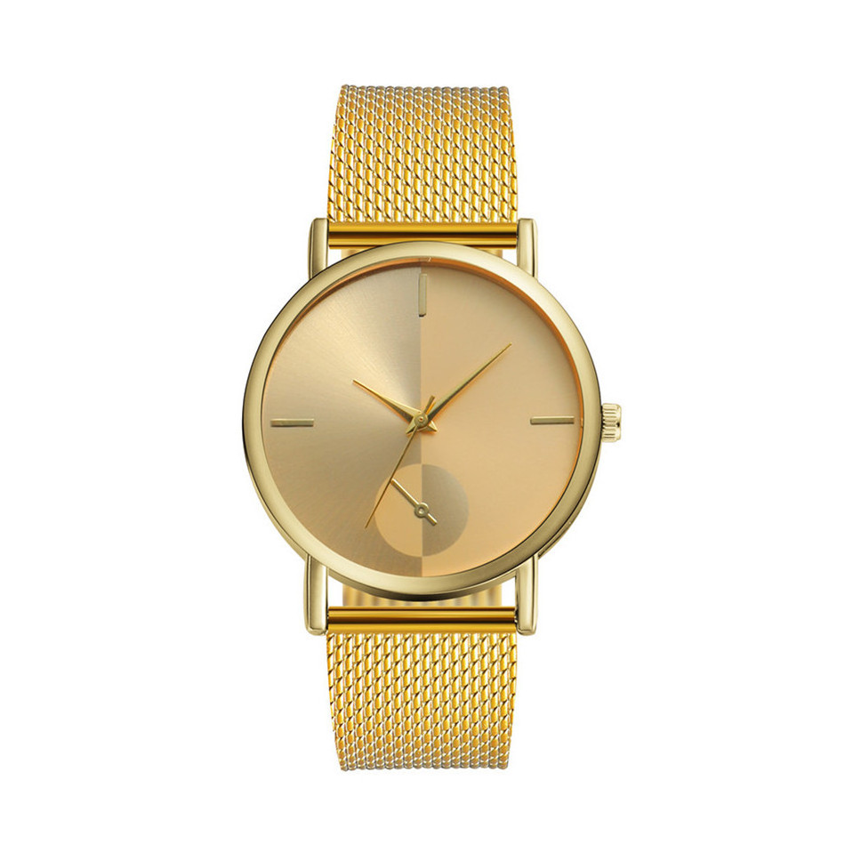 YOLAKO Hot Sell High Quality Stainless Steel Mesh Strap Waterproof Ultrathin Simple Women Quartz Watches Men Fashion Watch Gold