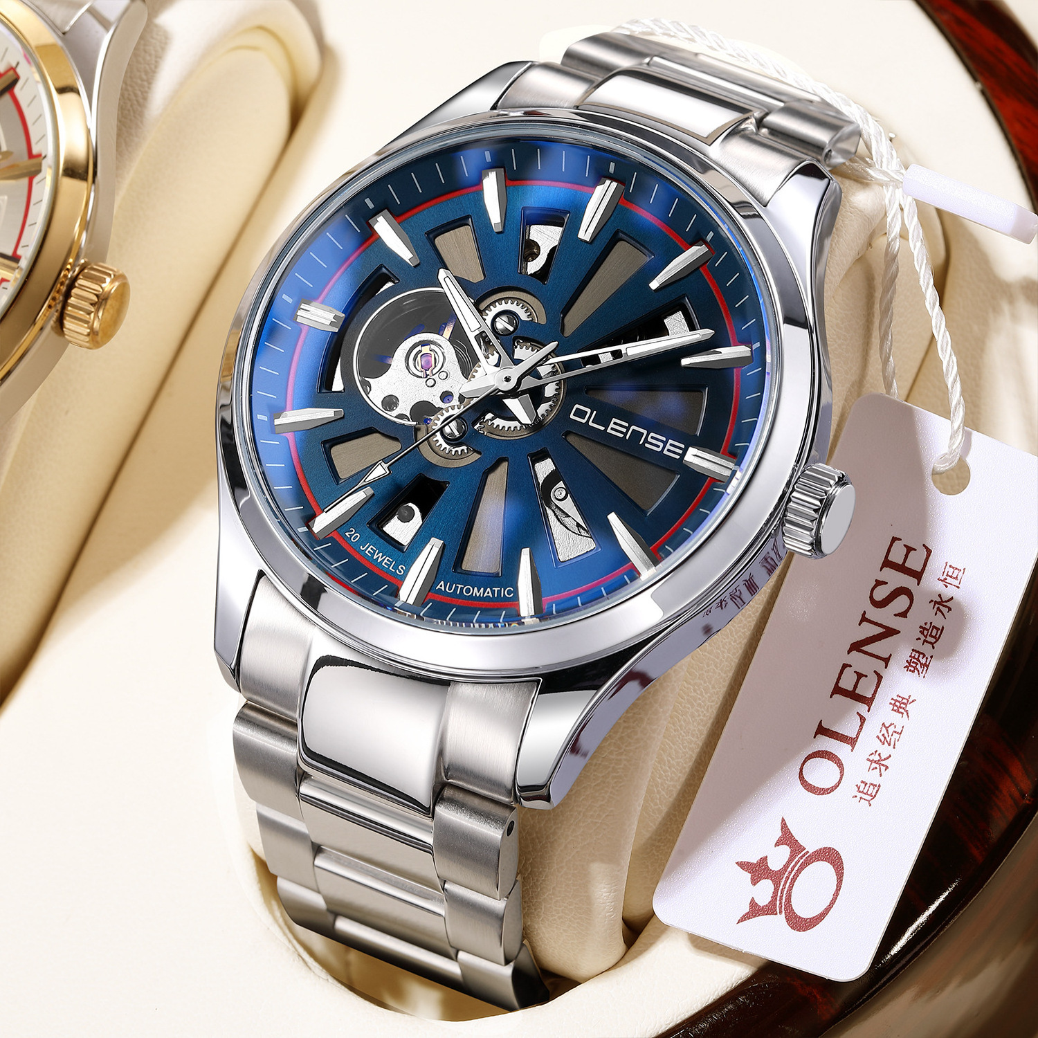 OLENSE 9011 High Quality Stainless Steel Full Automatic Mechanical Watch Men Fashion Hollow Waterproof Luminous Men's Watches