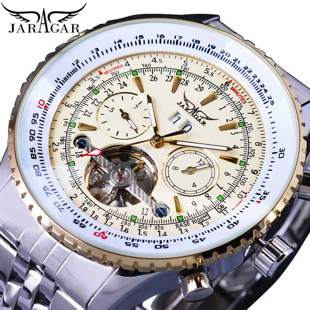 Jaragar Tourbillon Watch Men Mechanical Automatic Stainless Steel Multifunctional Man watches luxury Skeleton Mens Wrist Watch