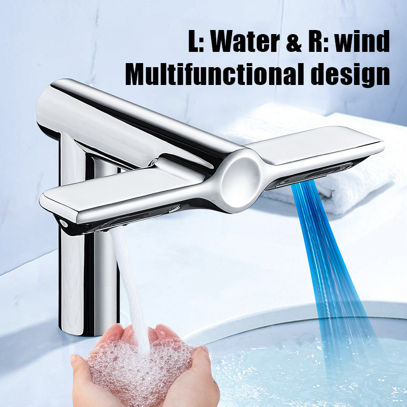 Smart Bathroom Tap Automatic Wash and Wind Dryer Basin Faucet 59 Brass Ceramic Style Silver Surface