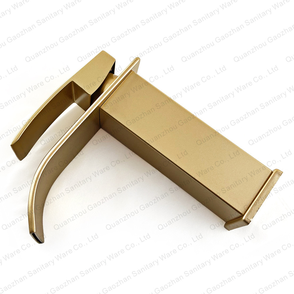 MCBKRPDIO Brushed Gold Basin Sink Faucet Waterfall Outlet Vanity Hot Cold Mixer Tap Deck Mount Washbasin Faucet for Bathroom