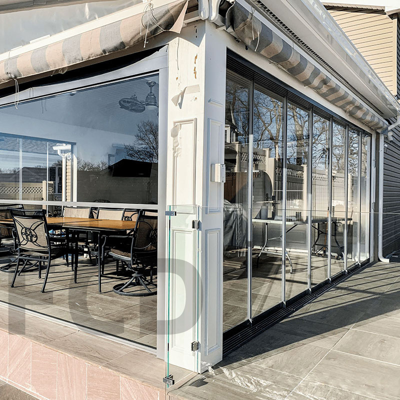 Great selling frameless exterior glass sliding doors windproof frameless folding glass doors for pergola