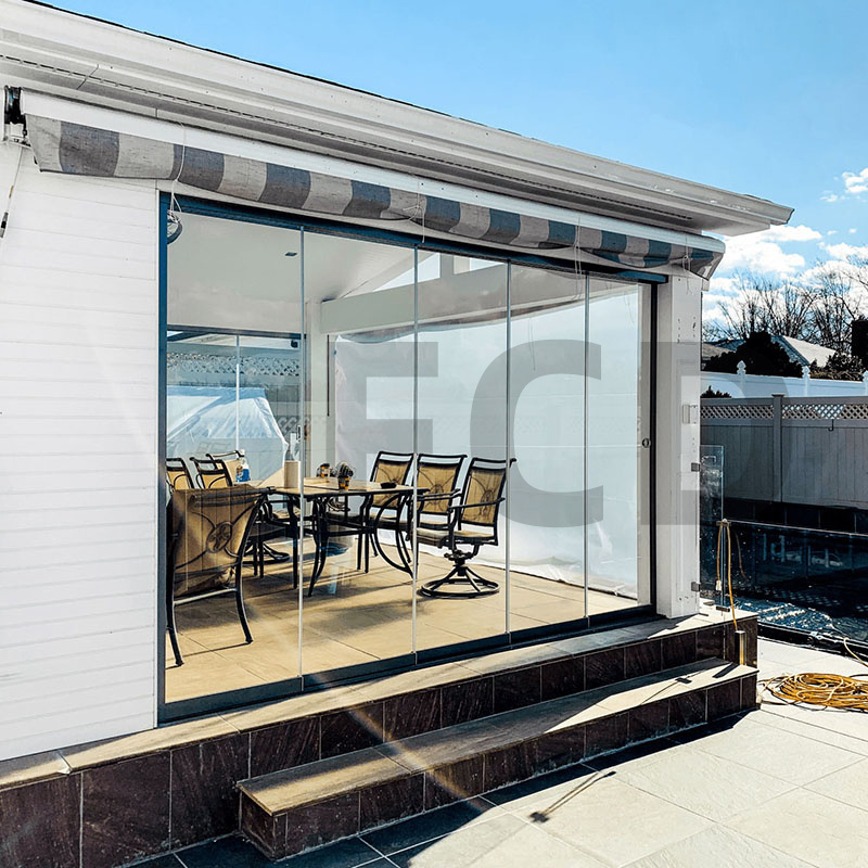 Great selling frameless exterior glass sliding doors windproof frameless folding glass doors for pergola