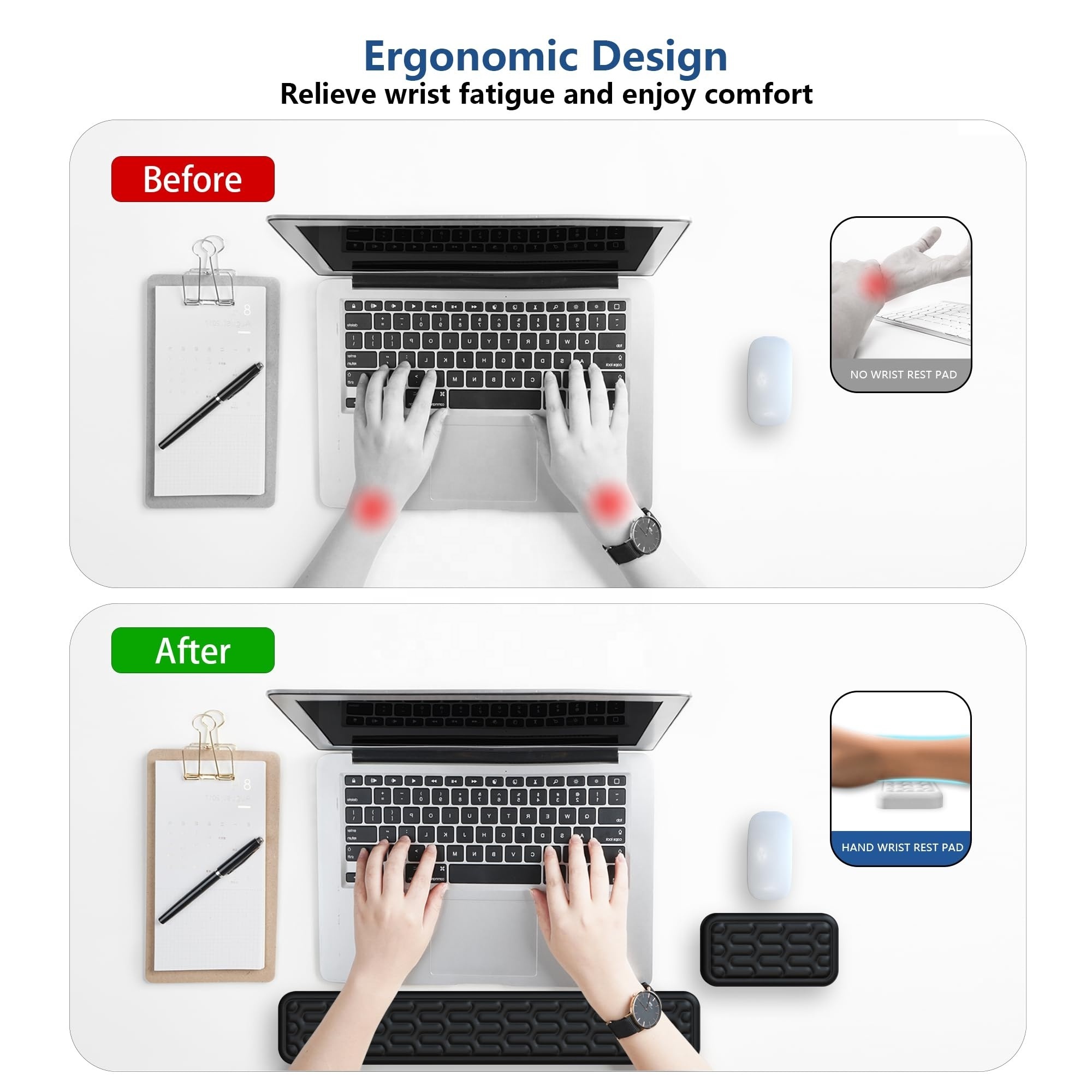 Keyboard Wrist Rest Pad, Gel Memory Foam Wrist Rest Set for Keyboard and Mouse, Non-Slip Keyboard Pad for Computer