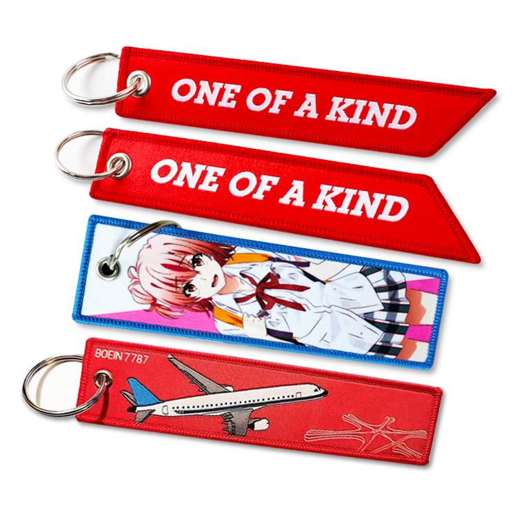 Low price sublimation woven Lanyard wristlet Key Tag holder custom Fabric Embroidered Keychain with wholesale