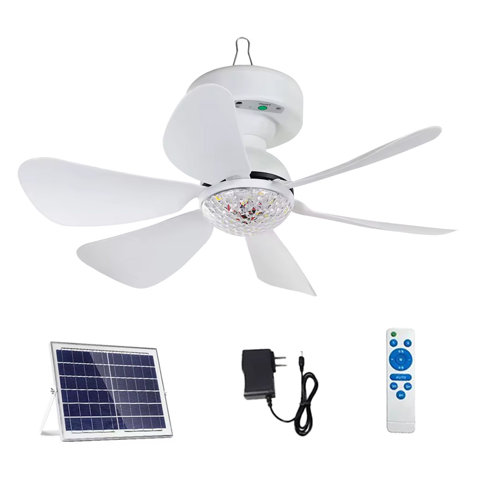 Small Mini Hanging Fan with Lithium Battery Decorative Lighting  Non Electric Battery Operated ceiling Fan with Solar Panel