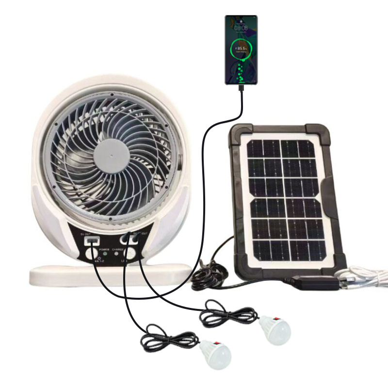 Hotsale 7 8 Inch Multifunction Emergency LED Light Portable Rechargeable Battery AC DC Solar Table Fan with Solar Panel for Home