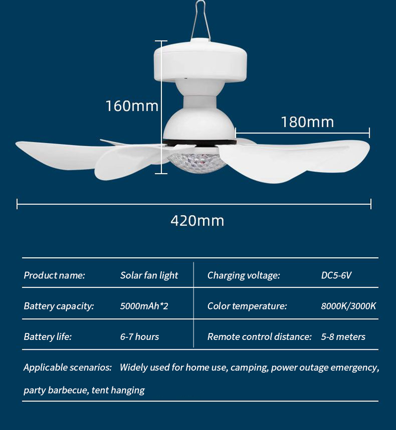 Small Mini Hanging Fan with Lithium Battery Decorative Lighting  Non Electric Battery Operated ceiling Fan with Solar Panel