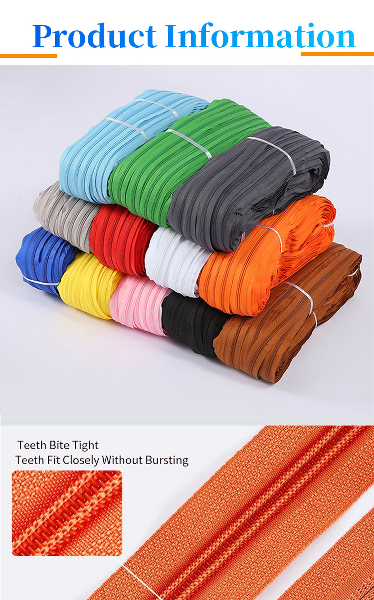 High Quality No.3 5 7 8 10 Nylon Zipper Custom Colorful Long Chain Roll Coil Nylon Zipper