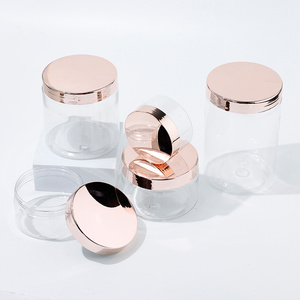 Stock 30ml 100ml 200ml 250ml 500ml Empty PET Plastic Clear Cosmetic Jar for Cream with Rose Gold Lids