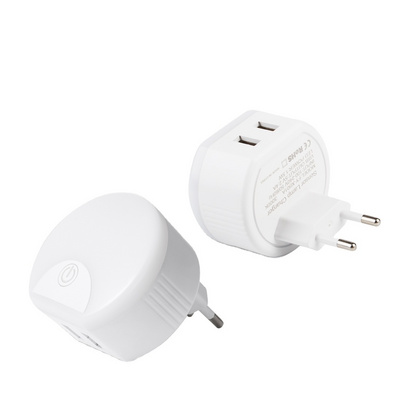 EU US Plug 5v/2.4A USB +USB-C Port Outlet Charger Wall Plug In 1.5W Night Light Plug With USB Port ON OFF Switch