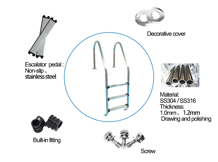 Superior Adjustable Swimming Pool Stainless Steel 4 Steps Ladder For Pool