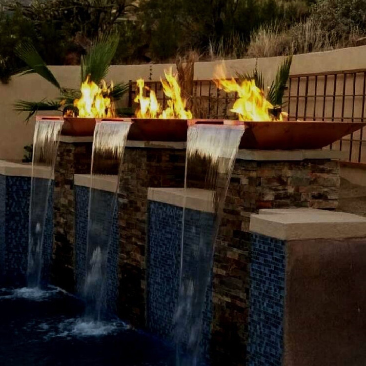 Water feature stainless steel fire bowl waterfall swimming pool fire bowls