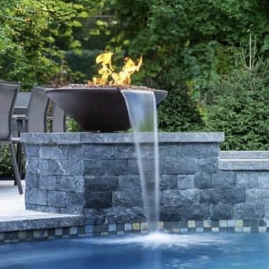 Water feature stainless steel fire bowl waterfall swimming pool fire bowls