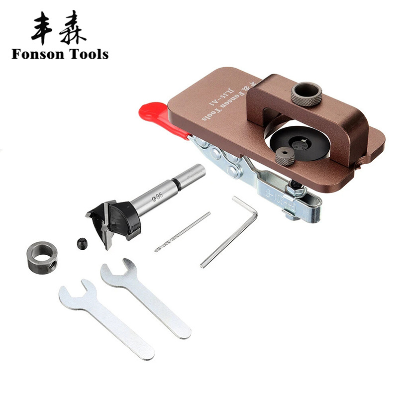 High Quality Pocket Hole Jig 35MM Hinge Drilling Jig Drill Bits DIY Woodworking Door Hole Opener