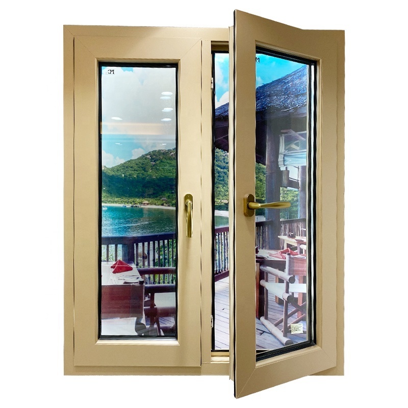 Golden Color Inward Opening Windows Soundproof Residential Casement Aluminum Windows Swing Customized Stainless Steel Horizontal