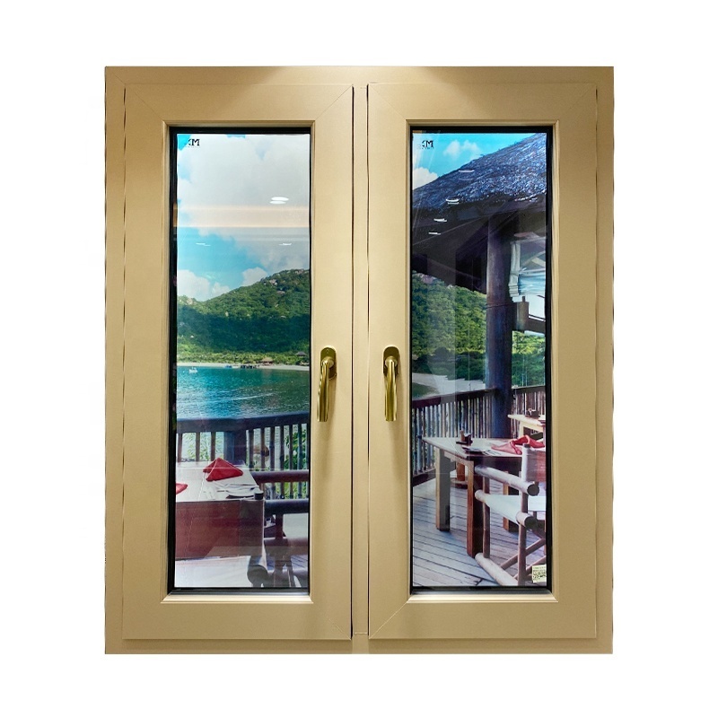 Golden Color Inward Opening Windows Soundproof Residential Casement Aluminum Windows Swing Customized Stainless Steel Horizontal