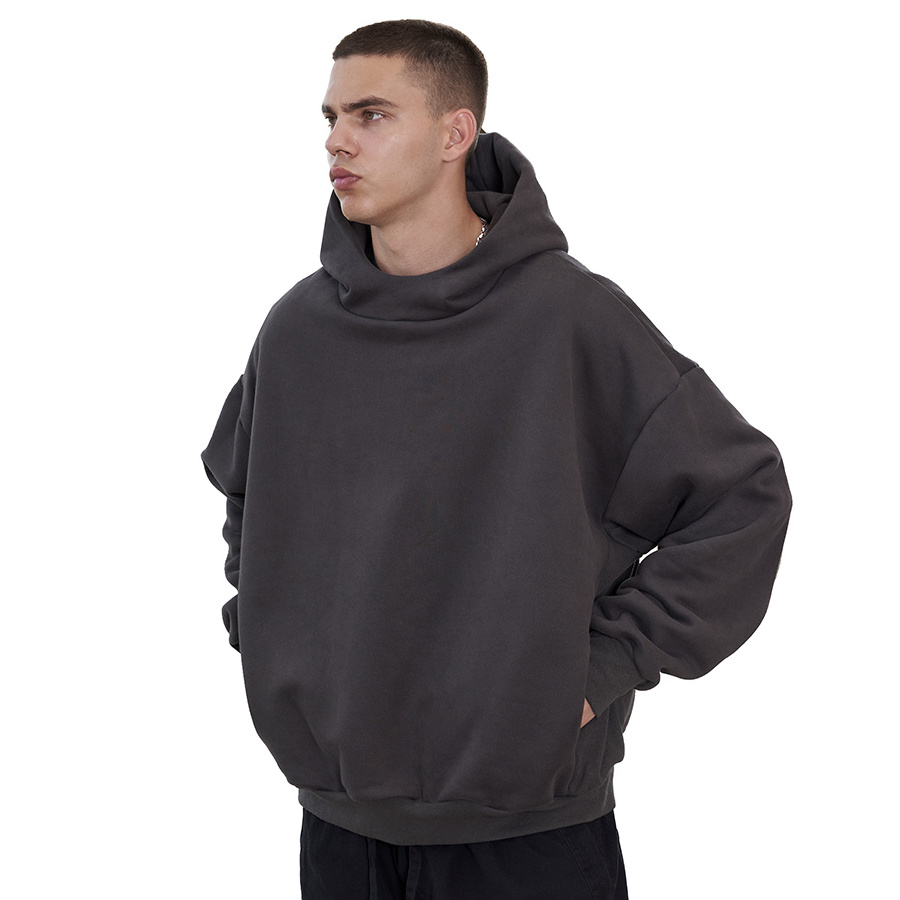 Custom Double Layered Men Heavyweight Cropped Boxy Fit Hoodies Hoddie Cotton Side Seam Pockets Oversized Hoodies For Men