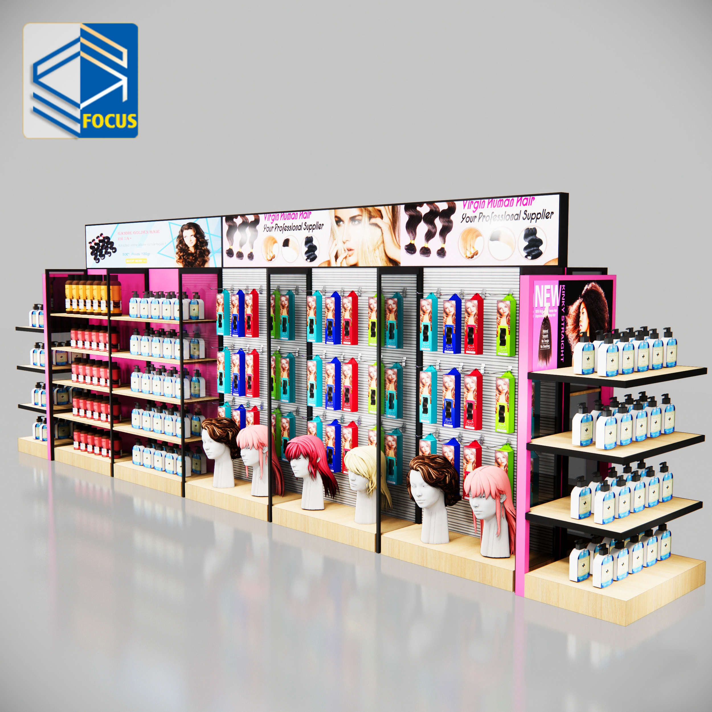 Wall Wig Display Shelf Professional Metal Wig Hair Display Stand Furniture Hair Extension Display Shelves Hair Store Glass Racks