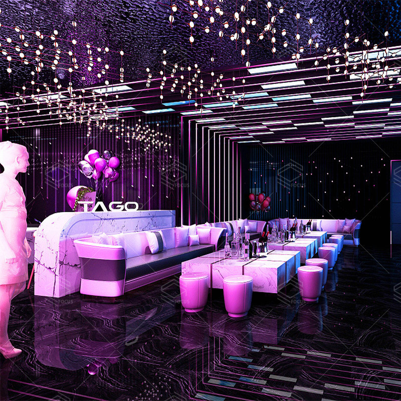 Lounge Bar Night Club Modern Interior Decoration Design With Led Light Supplies And Bar Furniture