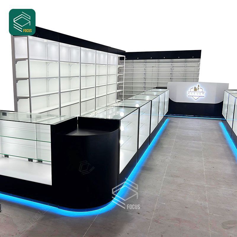 Counter Top Dispensary Showcase Luxury Tall Glass Cabinet Smoke Cigar Shop Fitting Show Case Smoke Shop