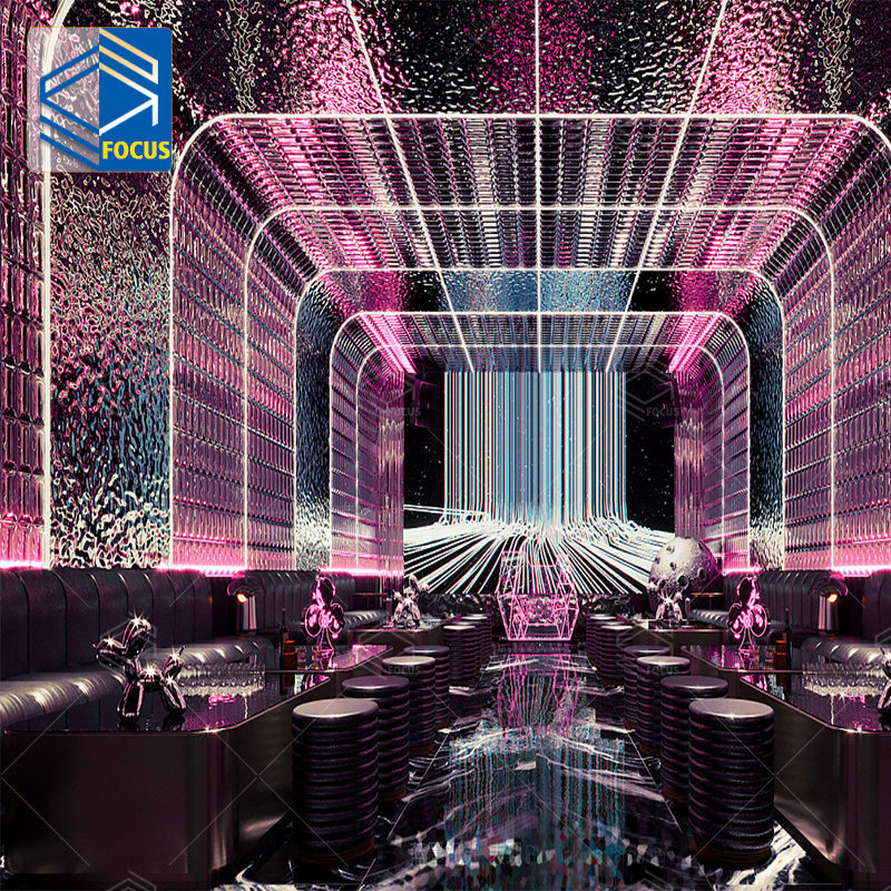 Customized Night Club Wallpaper Ceiling Lights 3D Screen Party Club Furniture Night.Club Inside Design