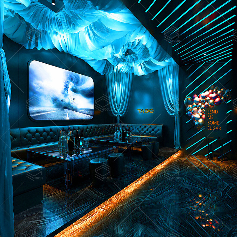 Lounge Bar Night Club Modern Interior Decoration Design With Led Light Supplies And Bar Furniture