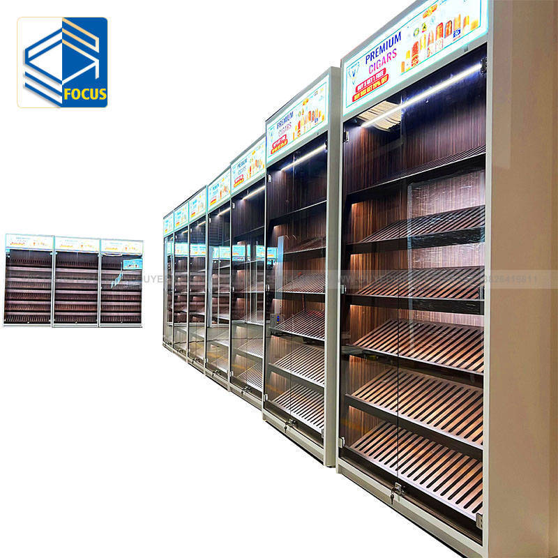 Customized Smoke Shop Wood Display Cigarette Display Stand Cigar Display Cabinet Cigar Room Furniture