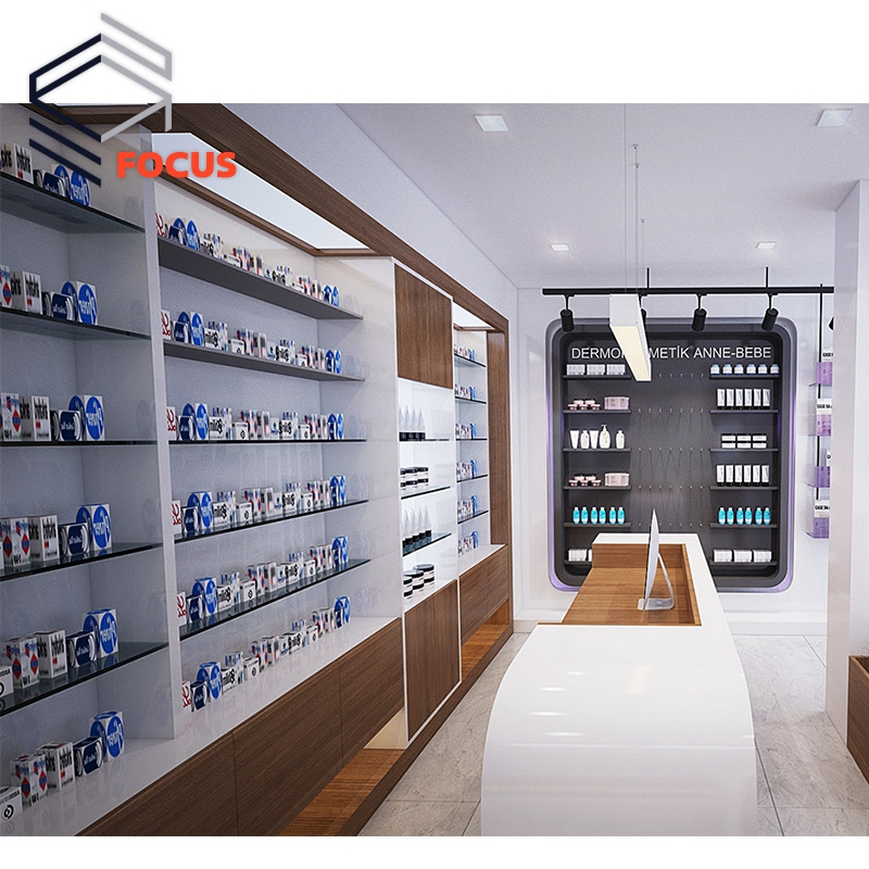 Wholesale MDF Medicine Display Shelf Gondola Pharmacy Shelves Pharmacy Shelving Units High Quality Pharmacy Shelving Design